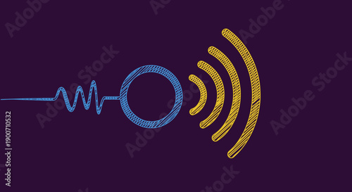 An abstract illustration depicting a blue pulsating signal transforming into golden wireless waves, symbolizing modern digital communication and technological connectivity on a dark background.