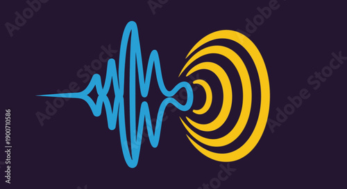 An abstract graphic illustrating sound waves transforming into radiating signals, representing modern digital communication and audio technology.