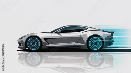 Dynamic illustration of a sleek, high-performance sports car in rapid motion, symbolizing technological advancement and future-forward automotive design and engineering