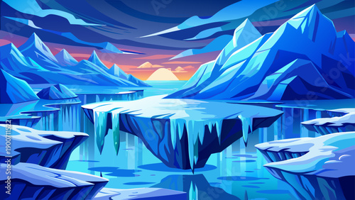 Very beautiful macro photograph of melting glacier icebergs in blue water, visually expressing climate change urgency, environmental fragility, and the transformation of polar ecosystems.