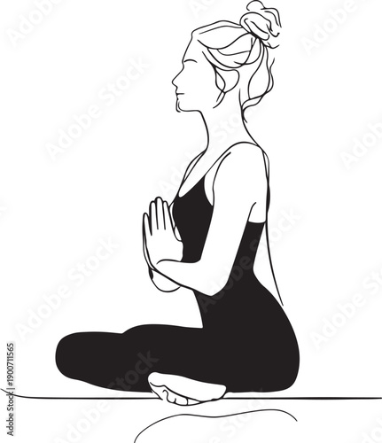 Woman in lotus position meditating silhouette vector illustration
