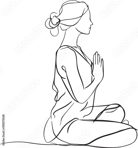 Woman meditating in lotus position silhouette vector illustration
