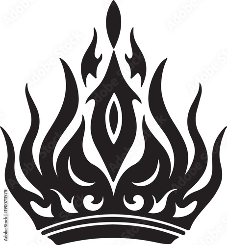 Stylized crown with flame silhouette vector illustration