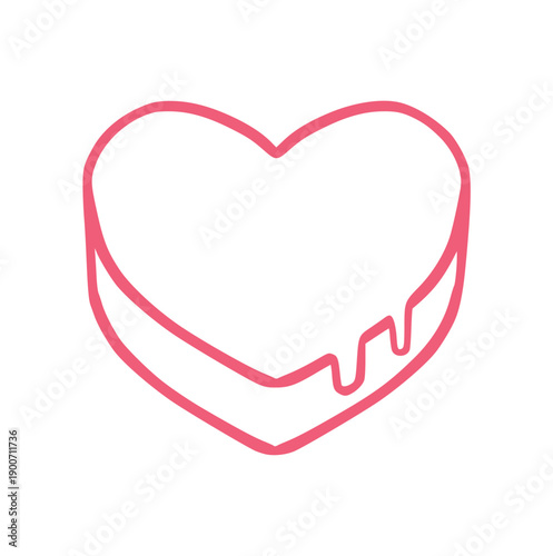 heart shaped cake doodle icon, sweet chocolate glazed dessert, bakery element perfect for valentines day, romantic surprise, birthday party, or pastry cooking concept