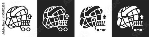 Global Market Line And Solid Icon In White And Black Background
