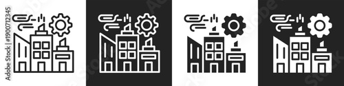 Manufacturing Line And Solid Icon In White And Black Background