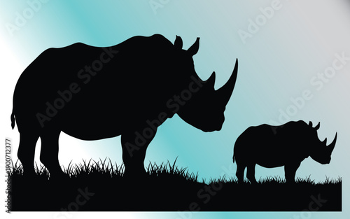 A vectorized rhinoceros for decoration, print.