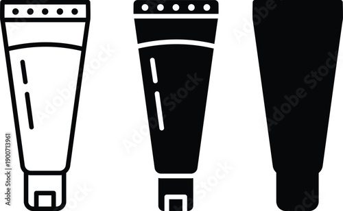 Cosmetic Cream Tube for Skincare Ointment Gel Lotion Beauty Packaging Healthcare Treatment Product Supply Vector Silhouette and Pictogram Icon Set