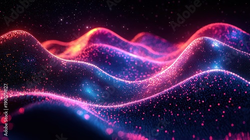 Abstract glowing particles wave, cosmic background, digital art, website banner