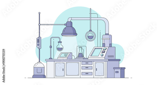 Detailed illustration of a laboratory with scientific equipment and instruments.