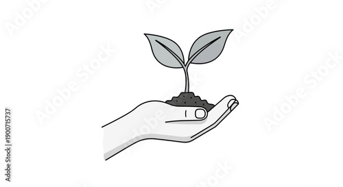 Hand holding a small plant symbolizing growth and environmental care.