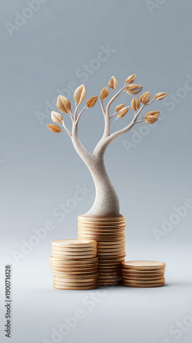 Hopeful money tree with coin leaf on stack representing finance growth. concept of investment, saving and future wealth prosperity
