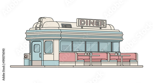 Vintage Diner Illustration A Classic American Roadside Restaurant.