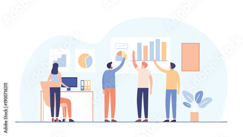 Vector illustration of people working together in office, teamwork concept for presentation, website or marketing material, isolated on transparent background, png