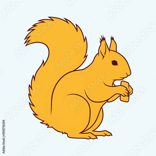Cute cartoon squirrel holding a small object in its paws.