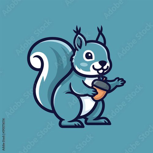 Cute Cartoon Squirrel Holding an Acorn Illustration.