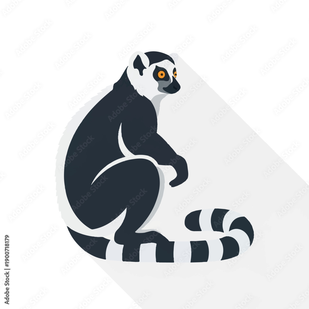 Obraz premium Black and White Lemur Illustration Sitting.