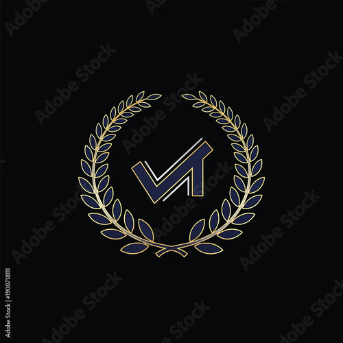 Golden Laurel Wreath with Check Mark Symbol.