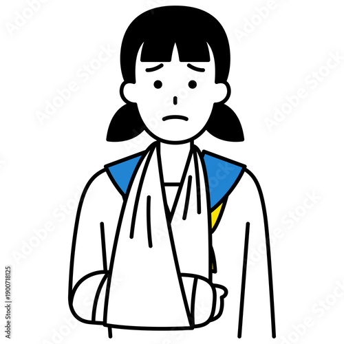 右腕を骨折している女子学生