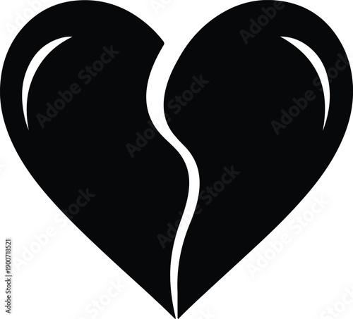 silhouette black broken heart icon representing sadness and relationship breakup vector design