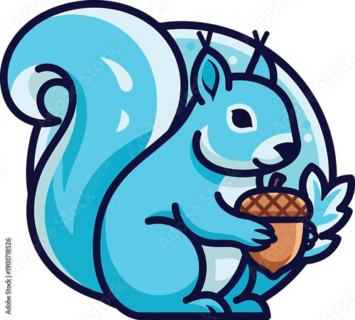 Cute Blue Squirrel Holding an Acorn Illustration.