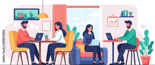 Team working on laptops in a modern, bright indoor space