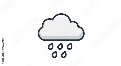 A simple cartoon illustration of a grey cloud with raindrops falling, depicting rain weather.
