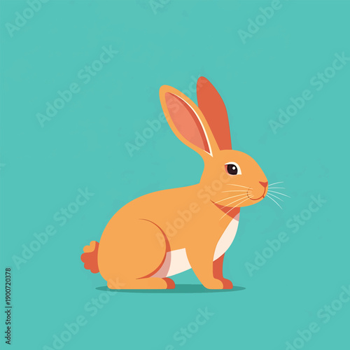Cute Orange Rabbit Sitting on a Teal Background.