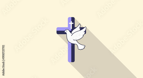Stylized cross and dove, symbols of peace and faith, casting long shadows