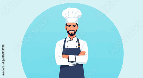 Smiling male chef with crossed arms in uniform and toque