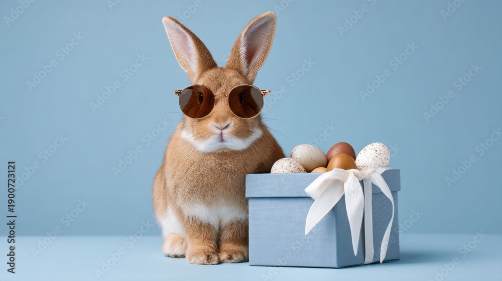 custom made wallpaper toronto digitalA joyful rabbit sports stylish sunglasses while posing next to a beautifully wrapped gift box filled with colorful Easter eggs. This fun scene captures the spirit of Easter festivities