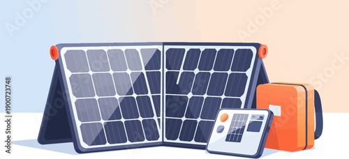 Portable solar panel setup with a charger and foldable panels