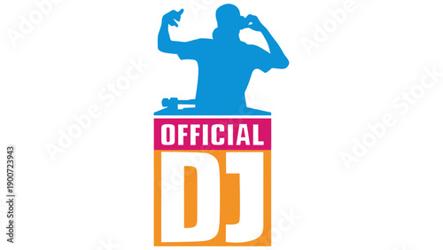 A logo featuring a blue silhouette of a DJ on turntables