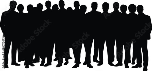 Large crowd of business people silhouette, corporate team standing together concept, professional community group scene, flat vector illustration