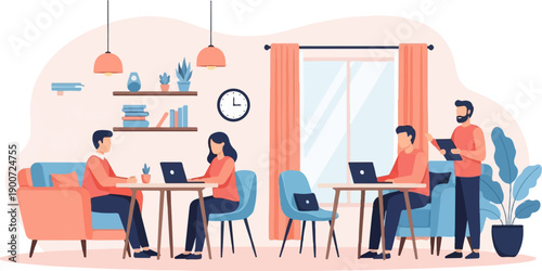 People working together in a cozy, modern home office setting