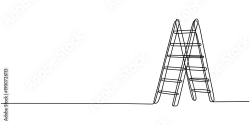 Ladder continuous one line drawing. Set of stepladder, steps, construction ladder single line art. Continuous one line drawing of repair, professional, hand, people, vector illustration