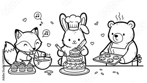 Black and White Animals Baking Cake.
