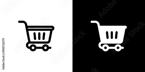 Shopping Cart icon concept with flat Black White Background. Vector illustration.