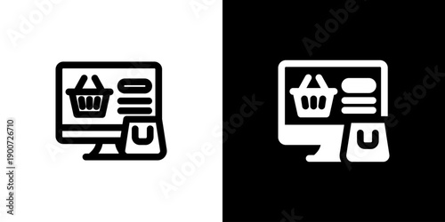 Online Shopping icon concept with flat Black White Background. Vector illustration.
