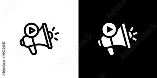 Video Marketing icon concept with flat Black White Background. Vector illustration.