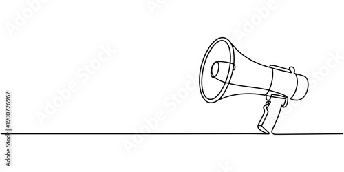Continuous line drawing representing a megaphone for announcing or protesting. Hand drawn one line vector. Editable stroke, Megaphone icon continuous one line drawing, Public horn speaker in one.