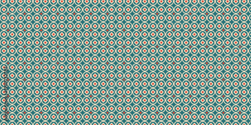 Geometric Pattern of Circles: An intricate pattern composed of interlocking circles creates a mesmerizing visual display. The design features a palette of complementary colors.Seamless knitted fabric 