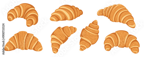 Set of French croissants. Hand drawn illustration of very cool food croissant bakery. Great for design menu cafe, bistro, restaurant, label and packaging