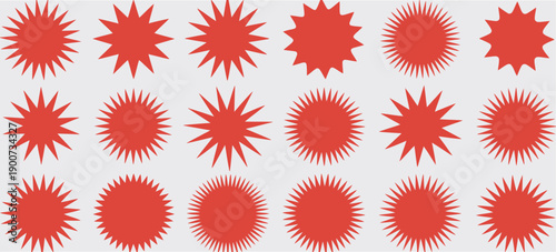 Starburst stickers, showcasing scalloped and zigzag edge shapes for price tags, sales, and marketing promotions.