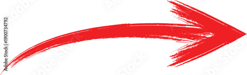Red brush stroke arrow pointing right on white background