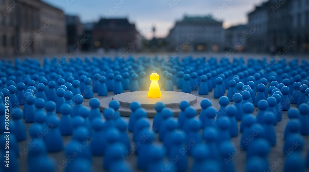 Fototapeta premium Unique individual standing out in a crowd with glowing leadership