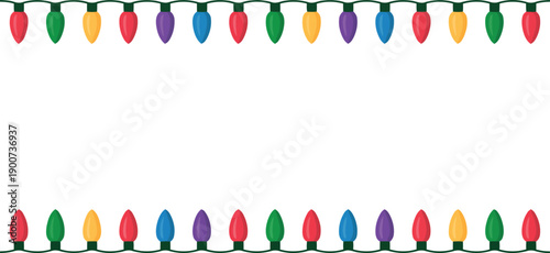 Two parallel lines of brightly colored string lights create cheerful decorative borders