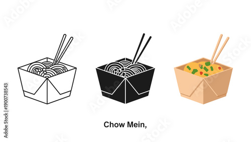Illustration of three takeout containers of chow mein Vector