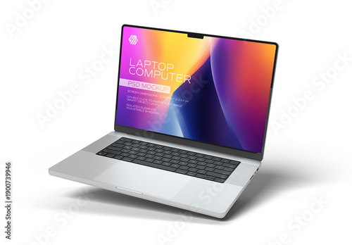 Floating Laptop Mockup Isolated on White Background