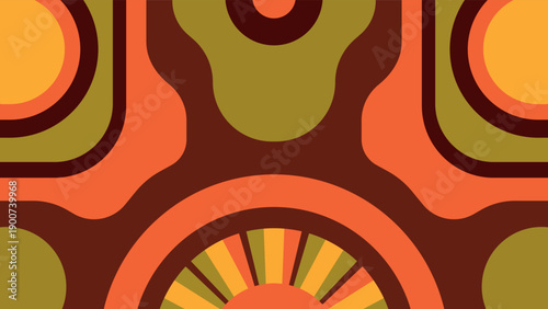 Retro abstract geometric pattern design with warm orange mustard and brown tones in vintage seventies style